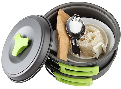 BESPORTBLE 1-2 Person Camping Cooking Pot Pan Bowl Set Compact Outdoor Cookware Set Mesh Bag for Hiking Picnic