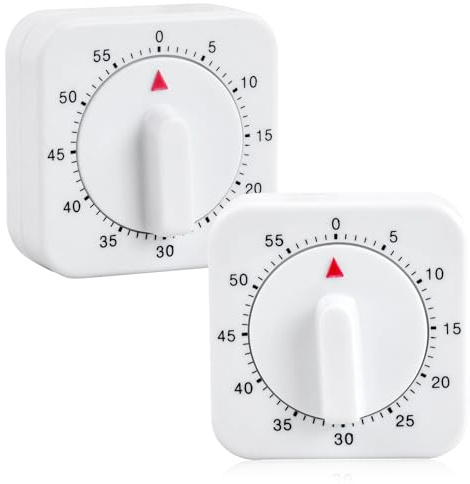 Wisebom 2Pcs Mechanischer Eieruhr, Küchentimer, 60 Minuten Küchenuhr mit Lauter Alarm für Sport Büro, Praktischer Countdown Küchenwecker, Quadrat Küchenwecker für Lernen, KüChe, Backen