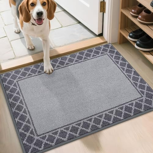 BEQHAUSE Schmutzfangmatte, TPR rutschfest, Polyester, Grau, 60x90cm | Fussmatte Innen Waschbar, Niedriges Design, Haustierfreundlich für Eingänge, Haustüren und Flure, Fleckenbeständig