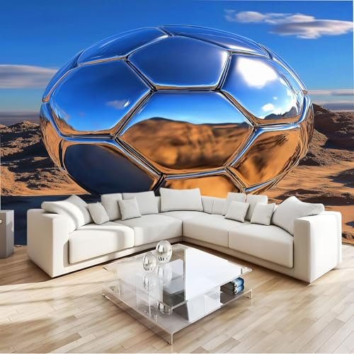 350 x 256 cm Papel pintado mural Azul Claro Arte Papel tapiz Fotomural Deportes Fútbol Metal Cielo, Moderna Decoración Tejido no Tejido Decoración De Pared Sala Cuarto