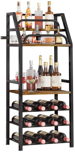 Yorbay Casier à vin autoportant avec étagères étendues : casier à Bouteilles à 3 Niveaux pour 12 Bouteilles - Porte-Bouteilles de vin en métal-Bois avec Rampe et Espace de Rangement pour Bar Cuisine