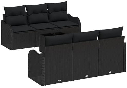 vidaXL Garten-Sofa-Set 7 pcs Schwarz 55 x 55 x 37 cm Poly Rattan, Garten und Terrasse, Moderne Rattanmöbel, Gemütliches Sofa Set, Stylische Sitzgelegenheiten, Wetterfestes Lounge-Set