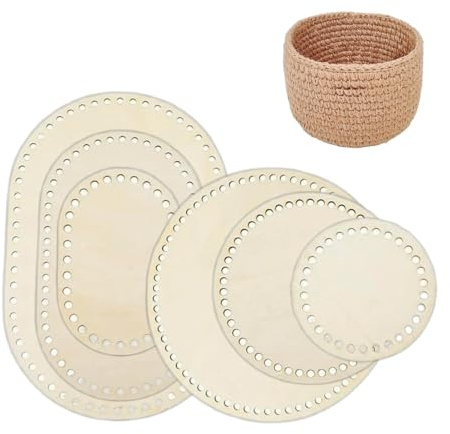 Abonana 6 Stück Korbboden Aus Holz, Häkelboden mit Vorbohrungen, Holzboden für Häkelkorb, Runde & Ovale Korbböden zum Häkeln, DIY Zubehör für Körbe, Taschen und Aufbewahrungskörbe