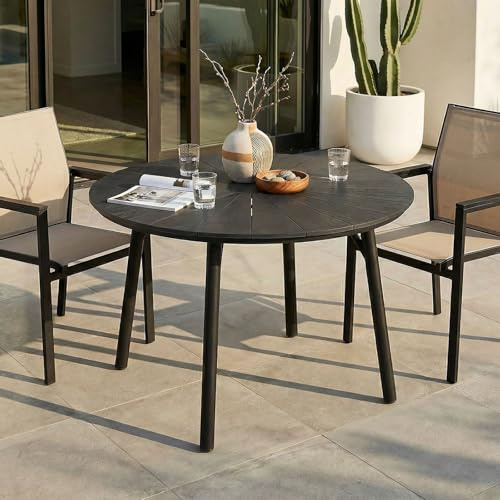 IDIMEX Gartentisch Agape rund 120x75cm, Schwarz – wetterfester Outdoor Tisch mit Aluminiumgestell und pflegeleichter WPC-Tischplatte in Holzoptik für Garten Terrasse oder Balkon