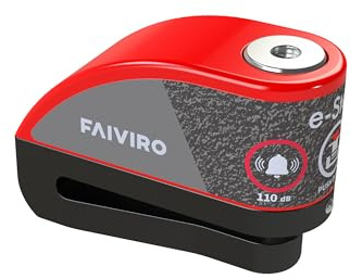 Viro | E-Stop Bloccadisco Moto con Allarme, Asta 6mm, Colore Rosso Nero, Lucchetto Moto Antifurto per Scooter e Moto