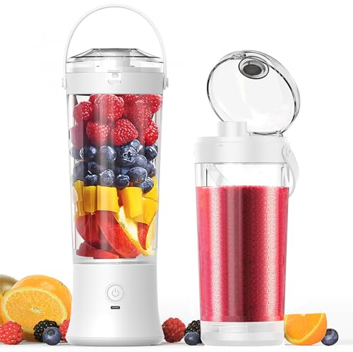 Licuadora portátil para batidos y smoothies,TOPESCT 500ml mini licuadora personal recargable por USB con 6 cuchillas ultra afiladas para viajes,oficina y deportes(Blanco)