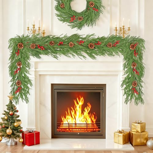 SOMYTING 1 Stück Weihnachtsgirlande 5.9FT Rote Beeren Weihnachtsgirlande Künstliche Pflanzen Kranz mit Kiefernzapfen für Weihnachtsbaum Zuhause Urlaub Weihnachtsdeko