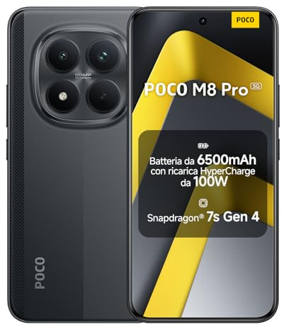 XIAOMI POCO M8 Pro 5G - Smartphone de 12+512GB, Pantalla de 6,83 1.5K AMOLED, Snapdragon 7s Gen 4, cámara de 50MP, Hypercharge 100W, Cargador no Incluido, Negro (Versión ES)