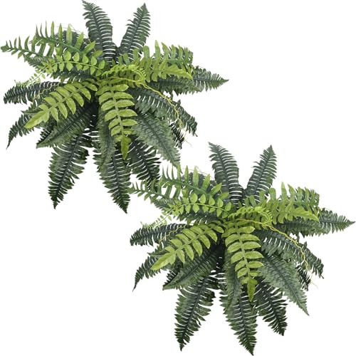 ACRYCS 2 Pcs Artificial Boston Ferns for Outdoors UV Resistant Faux Fake Ferns 21 Artificial Plants Indoor for Patio Garden Outdoors Planter Farmhouse Windowsill Office Living Room Home Decor