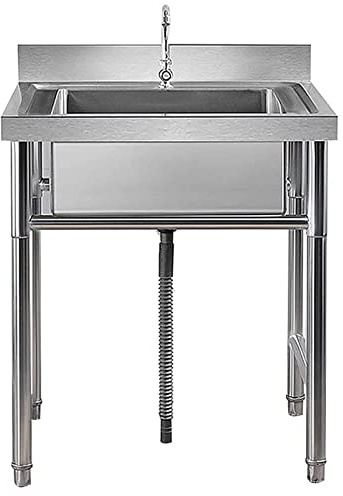 Lavello da giardino con rubinetto singolo for acqua fredda, kit lavelli da cucina in acciaio inox, lavelli commerciali for garage, ristoranti, cucine(60 * 60 * 80cm)