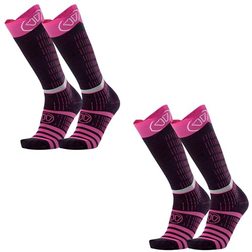 Sidas Chaussettes de Ski et Snowboard pour femme, Lot de 2 paires, En laine Mérinos, Isolation contre le froid et Respirantes, Zones de Confort et de Protections