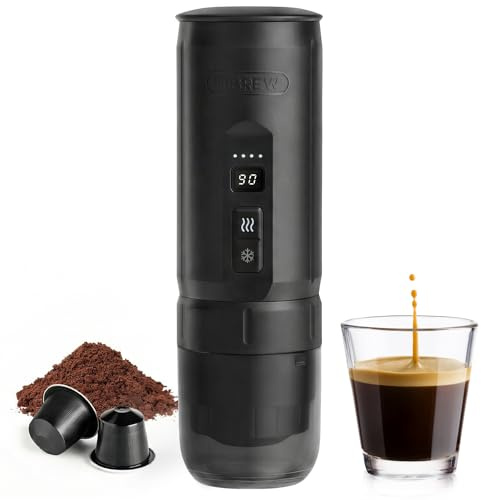 HIBREW H4C Classic - Caffettiera elettrica portatile, ricaricabile tramite USB-C, per cialde e caffè macinato, compatta, per casa e viaggi, colore: nero