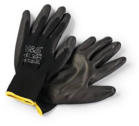 ISC Hygiene & Safety Arbeitshandschuhe Herren Gr 9 - Schutz Handschuhe für Arbeit Werkstatt Mechaniker Montage Gartenhandschuhe - 12 Paar Größe L Large - Nylon PU-beschichtet mit Grip Tastgefühl