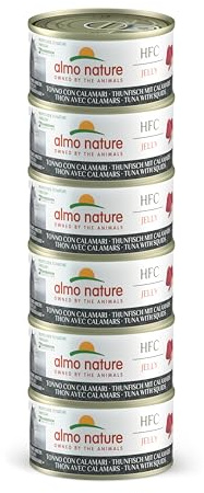 Almo Nature HFC Jelly - Nassfutter für ausgewachsene Katzen - Thunfisch & Calamari - Human Grade, Glutenfrei - 6 x 70g