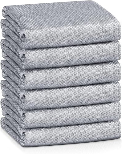 HIDMD Microfibre Cleaning Cloths Microfiber Lint free Cloths Towels Polishing Cloths for Dishes Glasses Car Windows Mirrors Screen TV Tablets Camera Grey 6PCS 30CM X 40CM