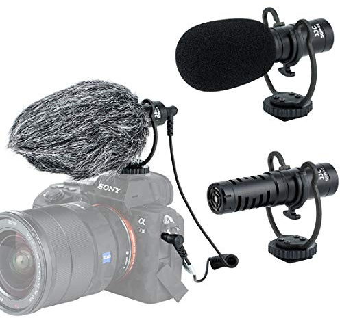 JJC SGM-V1 Shotgun Video Microphone, Cardioid Microphone Condenser Mic Vdeomicro w/Shock Mount, Furry Foam Windscreen, Electret Condenser, 3.5mm TRS TRRS Cable, for Andoid Phone DSLR Camcorder