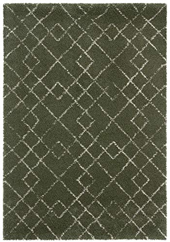 Mint Rugs Archer Teppich Hochflor Wohnzimmer-Teppich Weich Flauschig Langflor Shaggy Flokati Geometrisches Muster für Wohnzimmer Küche Flur oder Schlafzimmer Olivgrün-Creme 120x170 cm