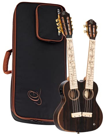 Ortega Guitars Doppelhals Ukulele Elektro-Akustisch – 8 Saiten Tenor, Tenor – Custom Built Series – Inklusive Gigbag – Zirikote, Natur (HYDRA-ZS)
