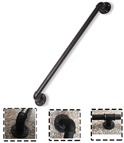 1 ft~10 ft. Stair Black Pipe Handrails with Wall Mount Supports, Easy To Install Hand Rail for Outdoor & Indoor, Supports 250kg