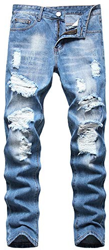 AITITIA Men's Ripped Regular Fit Jeans (38, 332 Blue)