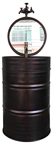 FINDYU Lavandino con Specchio A Pavimento Lavandino del Bagno Retro Stile Industriale Ferro Cilindrico Secchio di Vernice Lavandino (Colore : Red Copper)
