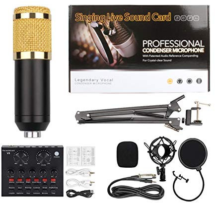 DBOATB USB Microphone Set,Adjustable Mic Suspension Scissor Arm,Condenser Microphone Bundle,BM800 sound card set,for Music Recording Audio Recording Live Streaming