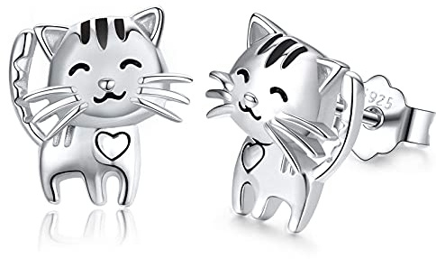 TRISHULA Katze Ohrringe 925 Sterling Silber Tier katzen Ohrstecker Katze Schmuck Geburtstag Weihnachten Geschenk für Frauen