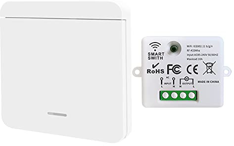DieseRC Mini Wireless WiFi Switch, 2500W 10A RF Relay Remote Control Reciever with 1 Wireless Wall Switch, Smart Control by Phone Via Tuya APP, Compatible with Alexa/Google Home