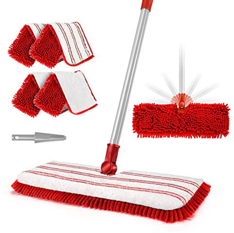 Masthome Microfiber Mop for Floor Cleaning, Wet Dry Flat Mops with 4 Double-Sided Washable Pads, 127cm Handle Dust Floor Mop for Hardwood Laminate Vinyl Tile, Includes 1 Cleaning Scraper