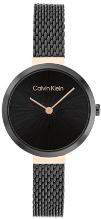 Calvin Klein Orologio Analogico al Quarzo da Donna Collezione MINIMALISTIC T BAR 28MM MESH con Cinturino in Maglia Metallica in Acciaio Inossidabile Nero - 25200084