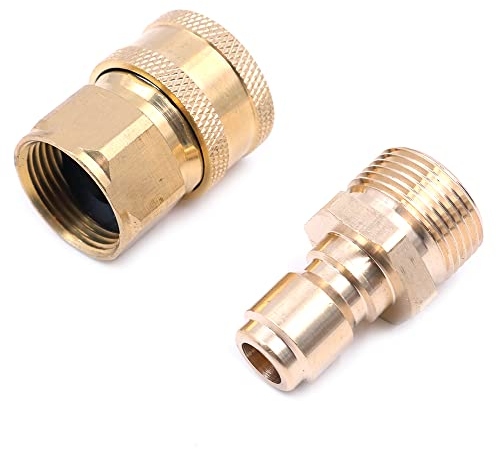 ZONADAH Lot de 2 robinets de nettoyeur haute pression en laiton M22 femelle métrique et connecteur 3/8 mâle à raccord rapide dissimulé sur connecteur M22