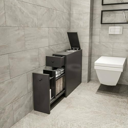 Dmora - Meuble sous lavabo Galene, Armoire de Toilette, Récipient pour lavabo, Meuble d'évier, 20x60h55 cm, Anthracite