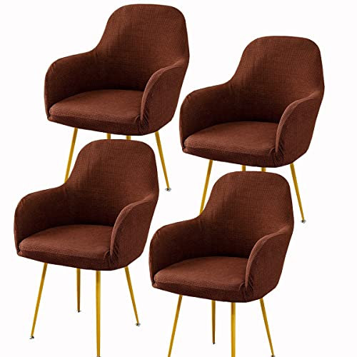 XGANGM Samt Esszimmerstuhlbezug 8/2/4er Set mit Armlehne, Büro Stuhlbezug Rückenlehne Stuhlschonbezug Sessel Stretch Stuhl Hussen Armlehnstuhl Stuhlbezüge Stuhlabdeckung,Brown 2,4PCS