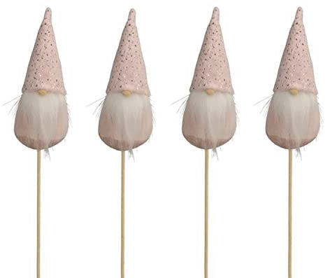 winterlicher Kleiner Blumenstecker Pick Blumentopf-Stecker rosa Wichtelchen mit weißem Bart und etwas Goldglitzer (4)