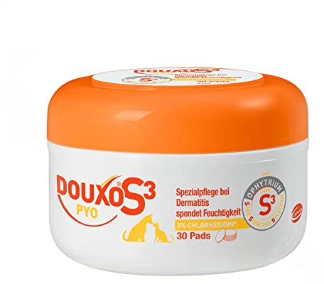 S3 PYO Pads | Baumwoll-Pads für Hunde & Katzen | 30 Stück | Hautreinigung | DOUXO | Pflegemittel | Zur Reinigung und Pflege sensibler Hautpartien | Mit Chlorhexidin 3%