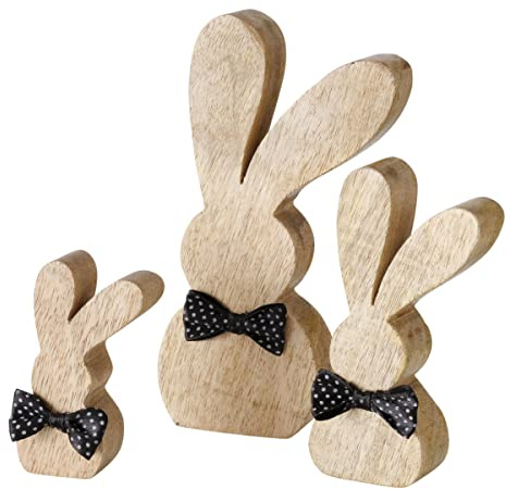 3 Stk Osterhasen Holzhasen braun Natur Holz Hasen 9-18cm Deko Ostern n591 Holzhase Set Osterdeko Mangoholz Herzen Dekohasen Osterhase Fliege schwarz weiss