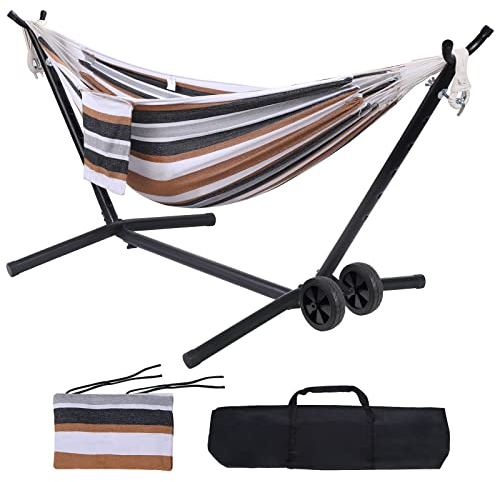 Wilsall Amaca portatile con supporto incluso con ruote da esterno doppio 2 persone resistente Hamacas con base 204 kg capacità