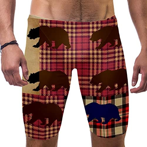 HUI JIN SHOP Badeanzug für Herren und Jungen, kariert, Wettkampf-Schoß-Badeanzug, quadratisches Bein, Ausdauertraining, mehrfarbig, M