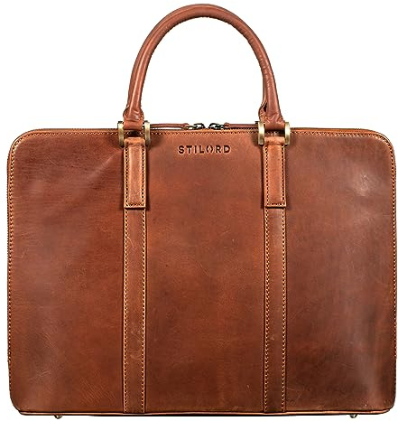 STILORD 'Clover' Arbeitstasche Damen Leder Elegant Business-Tasche Vintage Laptoptasche 13,3 Zoll Dokumententasche DIN A4 Aktentasche für Arbeit Büro Office Uni Echtleder, Farbe:andorra - braun