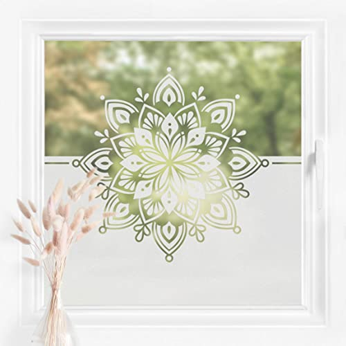 Bilderwelten Fensterfolie Sichtschutz Mandala Ornament 60 x 80 cm Milchglasfolie Sichtschutzfolie Fenster Folie Blickdicht Anti-UV Statisch Haftend Querformat
