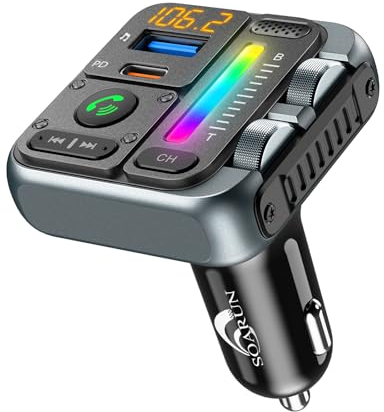 SOARUN Bluetooth Car Adapter - Bluetooth 5.3 FM Transmitter, PD 45W & QC3.0 12W Fast Car Charger, Wireless FM Stereo Radio Music Adapter [Hi-Fi Bass/Treble Roller], Hands-Free Calling/U-Disk