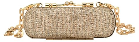 MIAO JIN Mini estuche de cristal para pintalabios con diamantes de imitación, bolsa de almacenamiento para cosméticos con cadena de metal, soporte de almacenamiento para lápiz labial, estuche de, Oro,