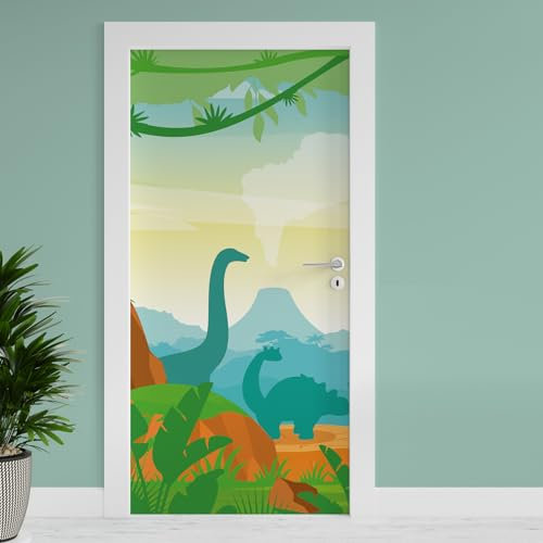 Finest Folia Türfolie 90x200 cm Türtapete Türposter Folie für Tür Wohnzimmer Kinderzimmer Küche Türaufkleber Bad Aufkleber selbstklebend TF04 (20 Dinoland)