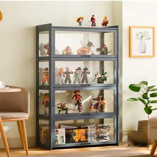 JSWHYBD Curio Vitrine Mit Acrylglastür Vitrine Im Wohnzimmer 3-5-stufige Vitrine, Vitrinen Aus Natürlichem Bambus Für Sammlerstücke Aufbewahrungsschrank Mit Hoher Kapazität