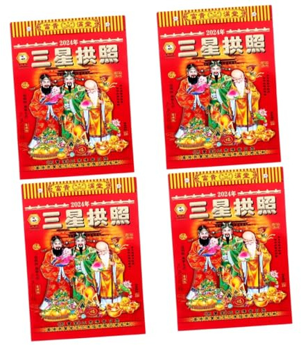 Jahreskalender,Wandkalender, 4 Stück 2024 Alter Almanach Tischkalender Mondjahr Wandkalender 2024 Drachenkalender Traditioneller chinesischer Kalender Drachenjahreskalender Terable Mondkalender Poster
