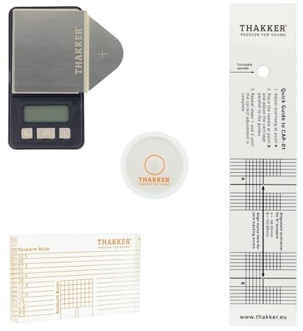 THAKKER Set 03 - Justier- und Einstellungsset mit digitaler Tonarmwaage, Azimut, Libelle und Überhangschablone für Plattenspieler
