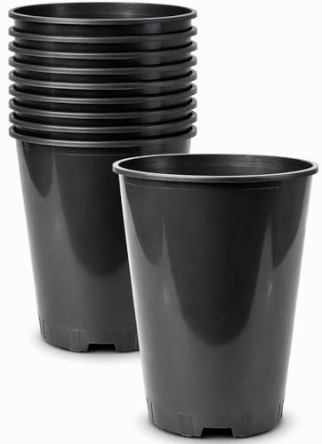 Muddy Hands Pack of 10 Deep Black Plastic Plant Pots - Round Nursery Garden Planters with Drainage Holes for Roses, Flowers, Herbs & Seedlings - Durable Outdoor & Indoor Plant Containers (2 Litre)