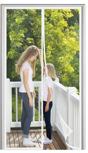 Fliegengitter Tür Magnet Insektenschutz Fliegenvorhang - ohne Bohren - Vorhang für Balkontür Wohnzimmer Schiebetür Terrassentür Weiß,225x240cm