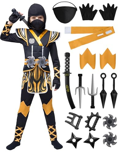 Spooktacular Creations Costume de ninja doré pour enfants, costume de ninja pour enfants, fêtes à thème ninja, déguisement d'Halloween (petit (5-7 ans))
