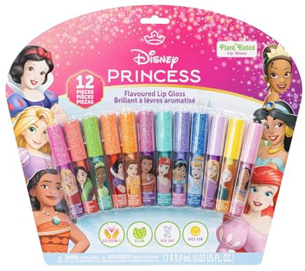 Disney Princess 12 Piece Plant Based Lip Gloss, Girls Party Favours, First Makeup Set for Girl, Perfect for Parties, Sleepovers and Birthday Gifts, Ages 3+, by Townley Girl